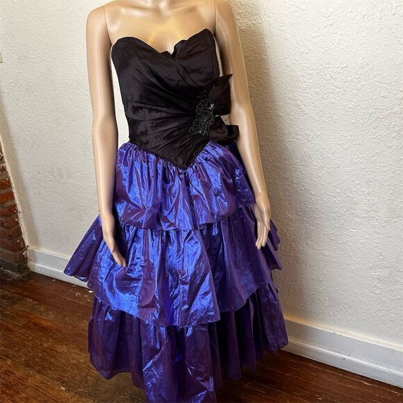 VTG Jessica McClintock x Gunne Sax 1980s Black/Purple Strapless Dress -XS - Picture 10 of 10